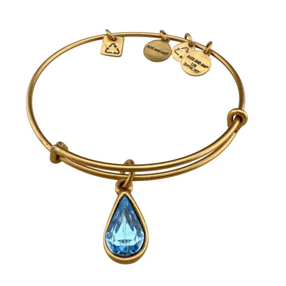 Alex And Ani Blue Teardrop Charm Gold-Tone Adjustable Bangle Bracelet Women’s Je - Picture 1 of 7